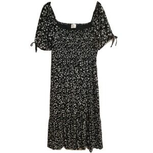 Sirenlily Petites Black‎ White Floral Smocked Maxi Dress PXL Cottagecore Boho